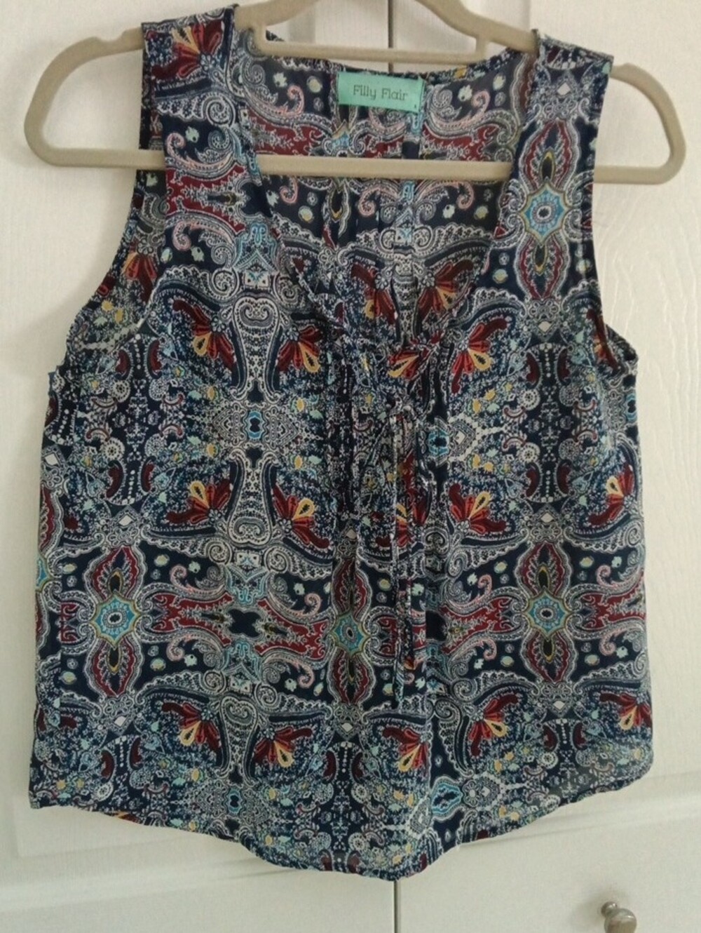 Sleeveless Paisley Print Tank Top - Navy Multi